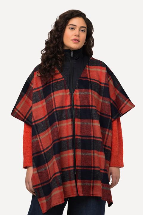 Produktbild Ulla Popken Poncho, Karomuster, Troyerkragen, Oversized, Halbarm (50, 52, 54, 56)