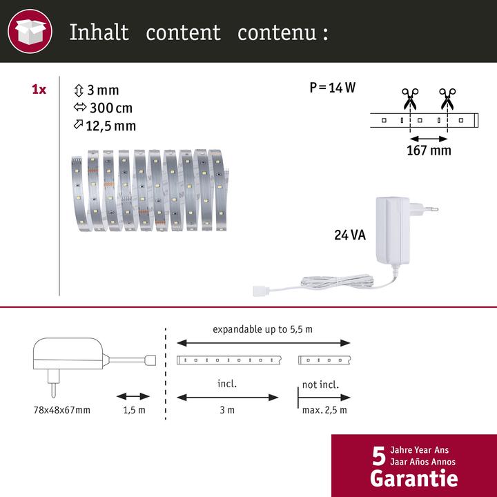 Image du produit Paulmann MaxLED 250 Stripe Set (Lumière du jour, 300 cm, Intérieur)