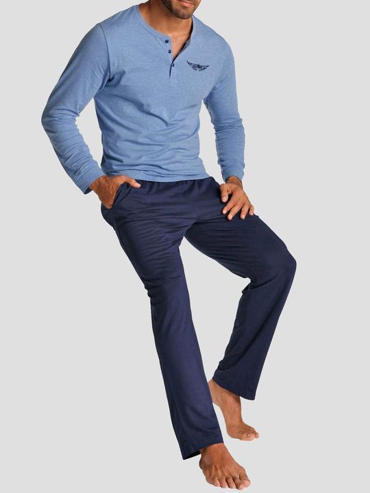 Produktbild AriZona Herren Schlafanzug Pyjama mit langer Hose und Henley-Ausschnitt (56, 58)