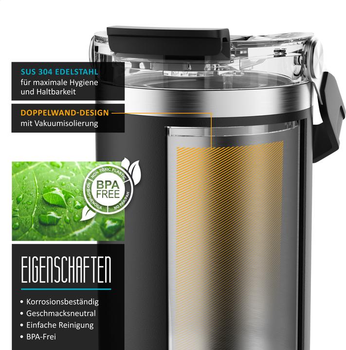 Produktbild Arendo Thermobecher 900 ml, Thermal Mug, Kaffee to go Becher mit Deckel aus Edelstahl 0,9 L, auslaufsicher (0.90 l)