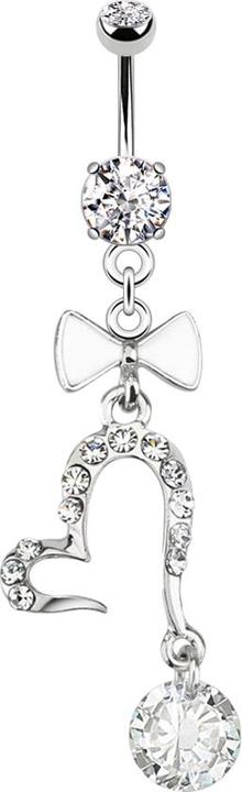 Image du produit Hollywood Body Jewelry Banane argentée avec deux boules de cristal pendentif argenté coeur ouvert et noeud papillon (Laiton, Acier chirurgical 316L)