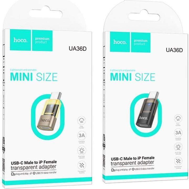 Produktbild Hoco Cable adapter Type C (male) to Lightning (female) UA36D transparent black (USB Typ C, Lightning)