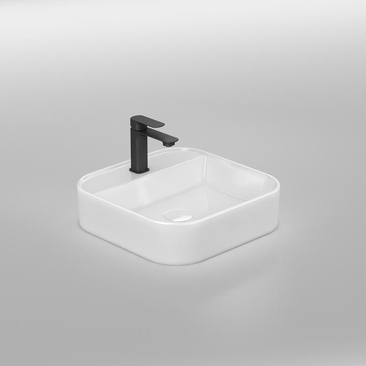 Emke Aufsatzwaschbecken Keramik Waschbecken Hängewaschbecken Eckiger Waschtisch Weiss Glänzend 400 x (400 mm, 400 mm)