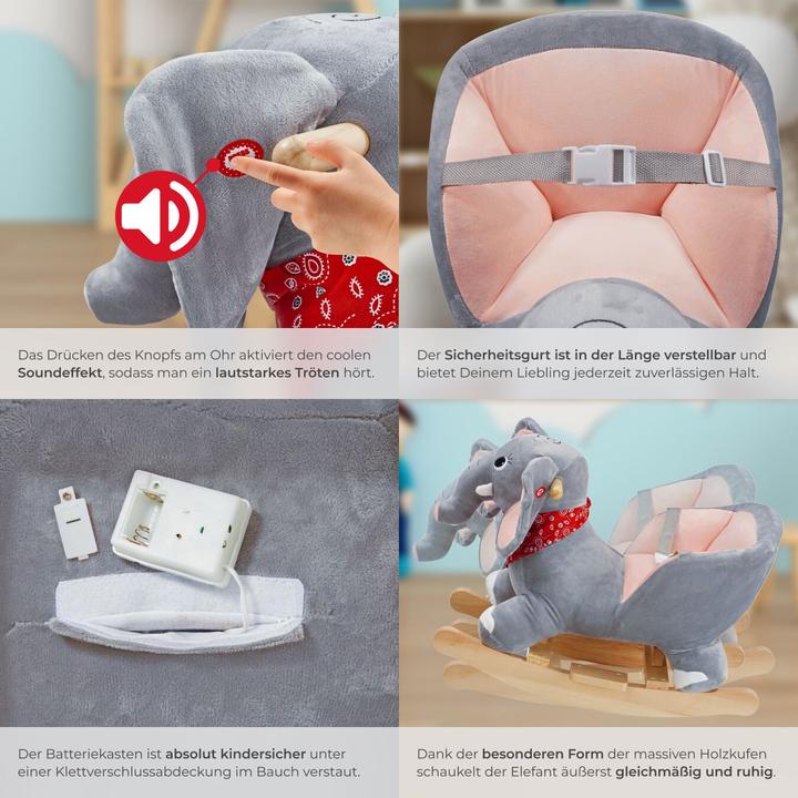 Image du produit tectake Éléphant à bascule, avec housse en peluche, à partir de 12 mois