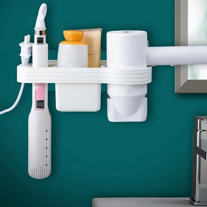 Hermex Support mural pour sèche-cheveux Ustensiles de bain avec 3 compartiments Blanc