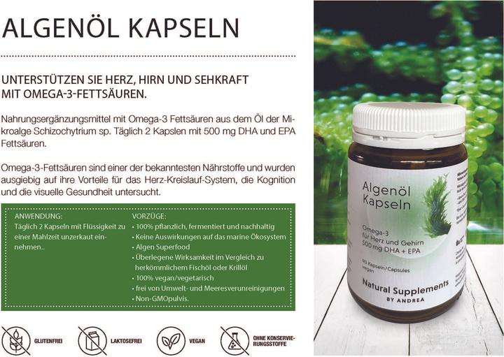 Produktbild Andrea Natural Supplements Algenöl (90 Stück, Kapseln, 161 g)