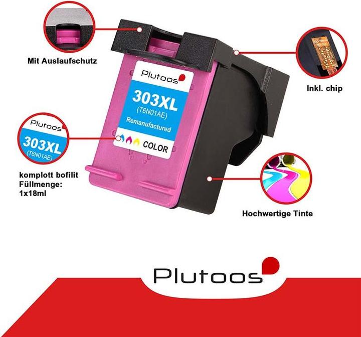 Actual product image Plutoos HP 303 XL HP 303 XL cartridges XXL compatible (FC, CL)
