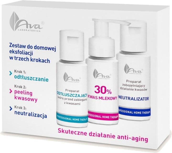 Produktbild Ava Cosmetics PHT Zestaw do domowej eksfoliacji: preparat odtłuszczający 50ml + kwas mlekowy 30% 50ml + (50 ml)