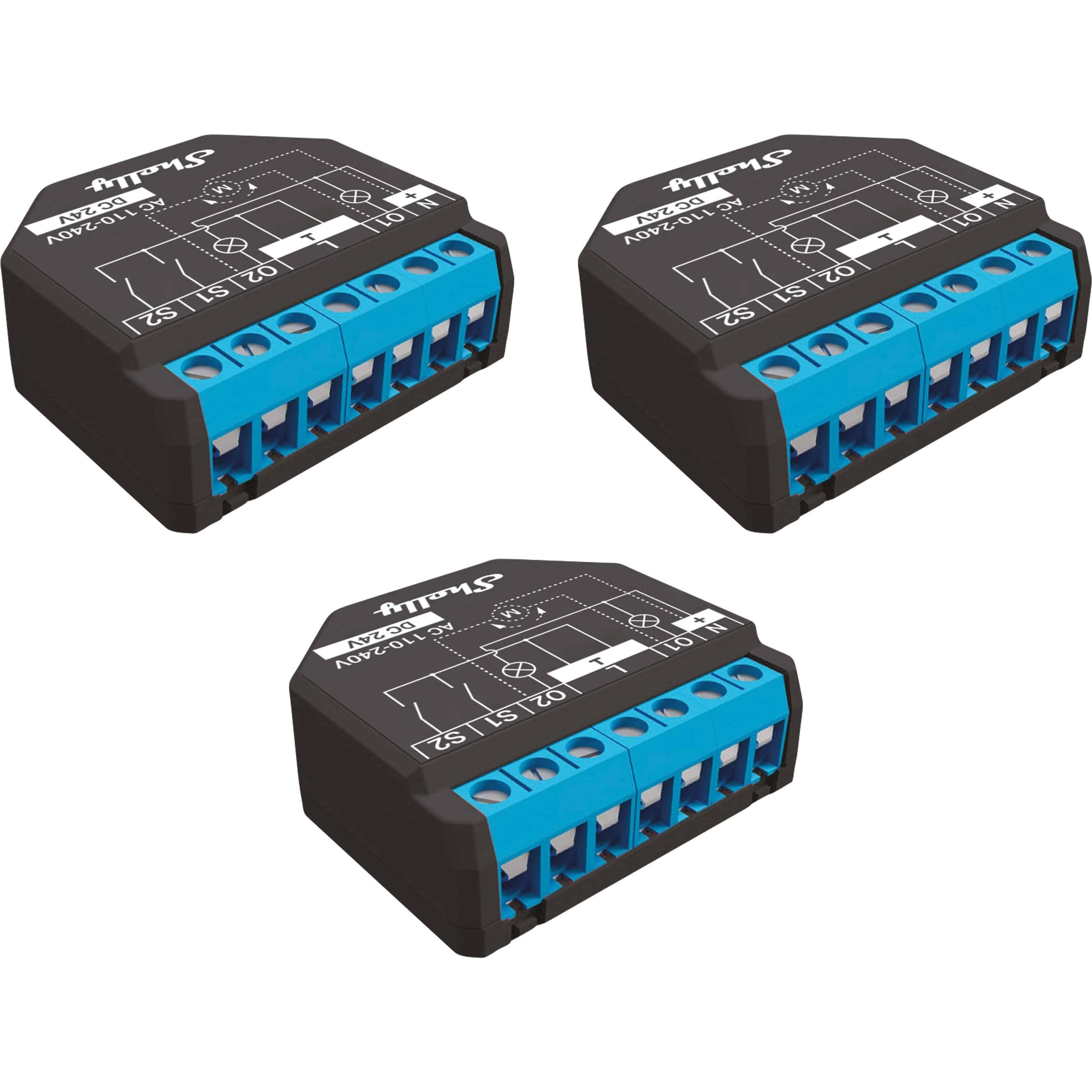 Shelly, Zubehör Gebäudesicherheit, WLAN-Schaltaktor Plus 2PM, 2x 10 A, Bluetooth, 3 Stück