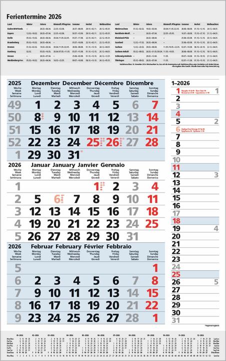 3-Monats-Planer Combi Blau 2026