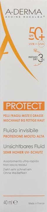 Actual product image A-Derma PROTECT Fluide invisible SPF50+ (Sun cream face, SPF 50+, 40 ml, 60 g)