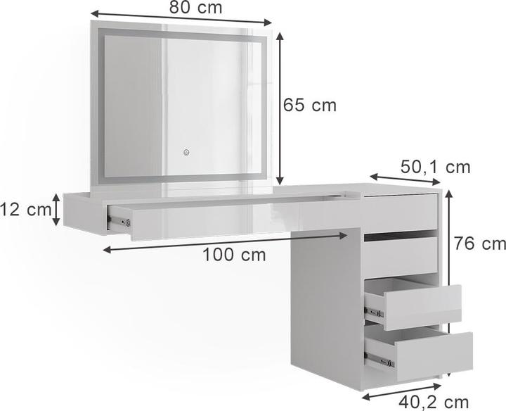 Produktbild Vicco Schminktisch Sherry, Weiss, 100 cm 3 Teile (100 x 40.10 x 76 cm)