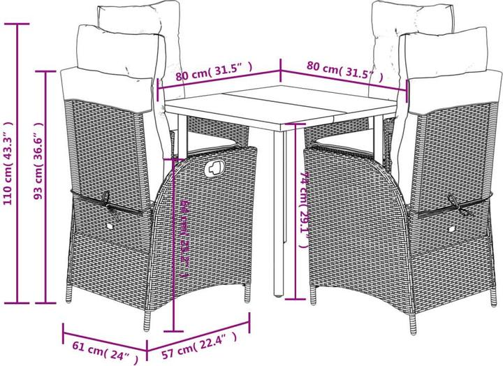 Produktbild vidaXL Garten Essgruppe (80 x 80 x 74 cm)