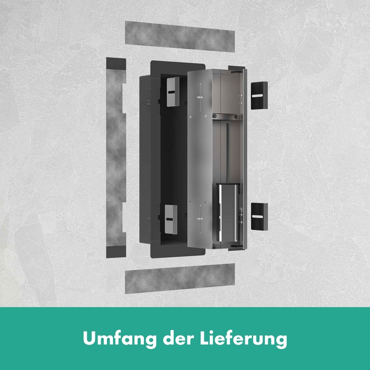 Produktbild hansgrohe XtraStoris Rock Toilettenbürstenhalter, mit Ablage, befliesbare Tür, rahmenlos, 145x140x