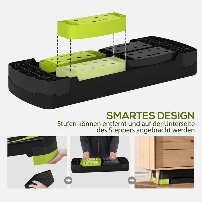 Immagine prodotto Swisshandel24 Steppbrett Aerobic-Stepper höhenverstellbar mit 3 Stufen (10/15/20 cm) Grün