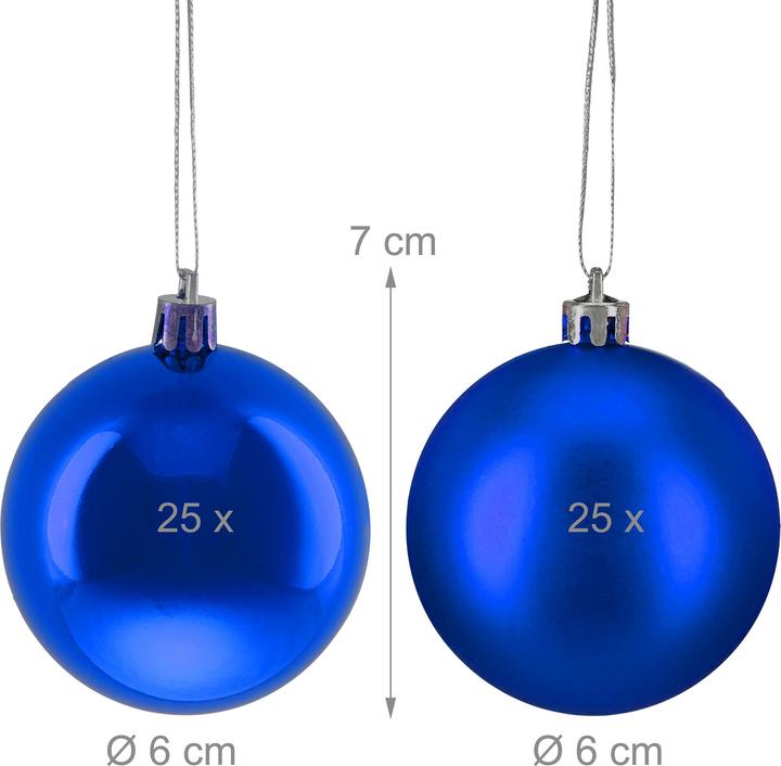Productafbeelding Relaxdays - Weihnachtskugeln 50er Set, Blau/ Silber, 7 x 6 cm (50 -Part)