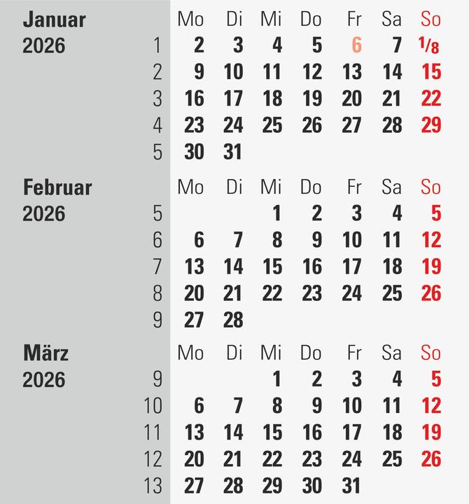Image du produit Rido 3-Monats-Kalender Tisch 2026 schwarz (Allemand)