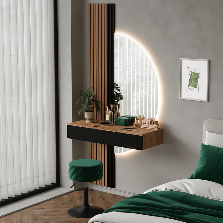 Actual product image Vicco Vanity table Melina, Oak/black, 100 cm with LED mirror