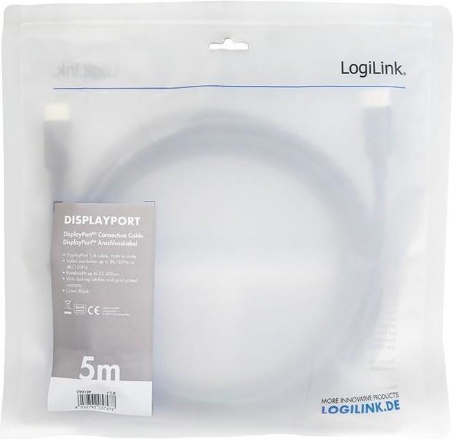 Produktbild LogiLink DisplayPort 1.4 Anschlusskabel, 5,0 m, schwarz DisplayPort Stecker (5 m, DisplayPort, 1.4)