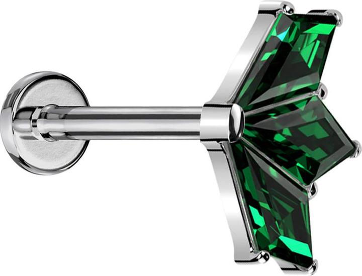 Produktbild Star Piercing Micro Threadless Labret silber Fächer silber drei Diamant Kristalle grün (ohne Messing, Titan)