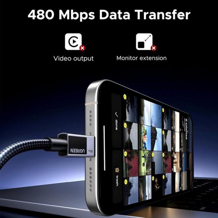 Produktbild Ugreen L524 PD 3A 1m USB-C to USB-C cable (gray) (1 m, 60 W)