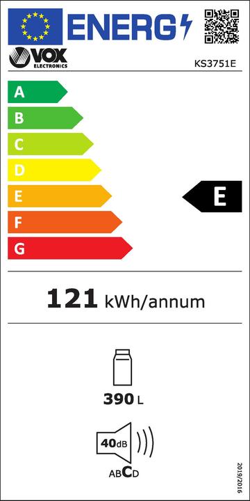 Energie-Label Vox Kühlschrank KS 3751 E (E, H: 390 L, V: 186 cm, weiss (390 l)