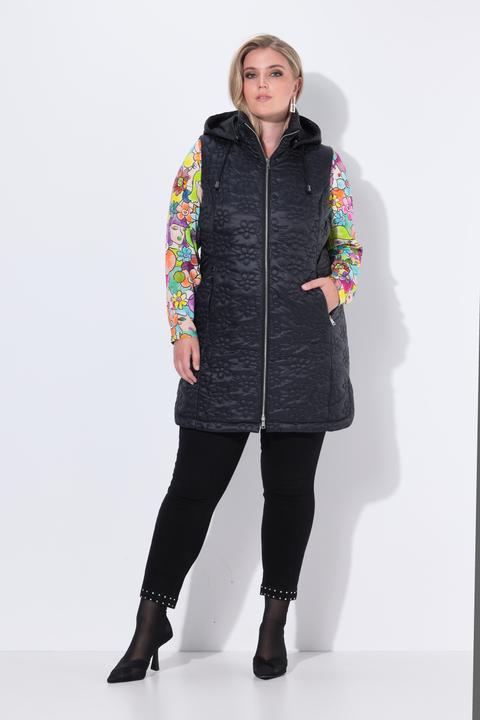 Produktbild Miamoda Long-Steppweste, Blumen-Steppmuster, Kapuze, 2-Wege-Zipper (48)