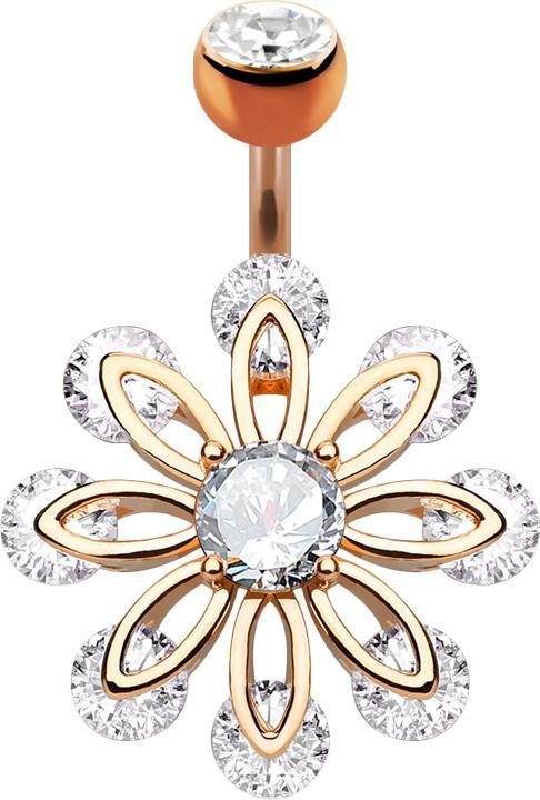 Immagine prodotto Star Piercing Banana oro rosa con sfera di cristallo argento otto petali (Ottone, Acciaio chirurgico 316L)