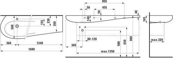 Produktbild Laufen Alessi one Waschtisch, unterbaufähig, 1 Hahnloch mittig, mit Überlauf, 1600x500, H814971 (500 mm, 1600 mm)
