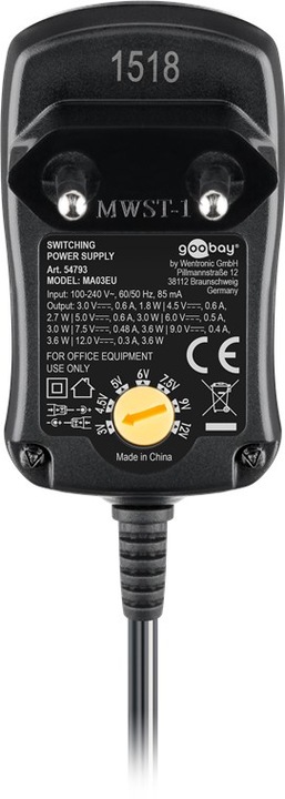Produktbild Goobay 3 V - 12 V Universal-Netzteil