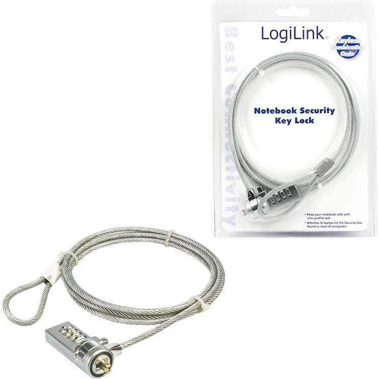 LogiLink Sicherheitsschlosskabel, Notebook Security, Silber