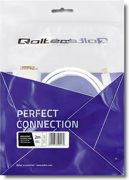 Produktbild Qoltec 50419 video cable adapter USB Type-C VGA (D-Sub) White (2 m, DisplayPort)