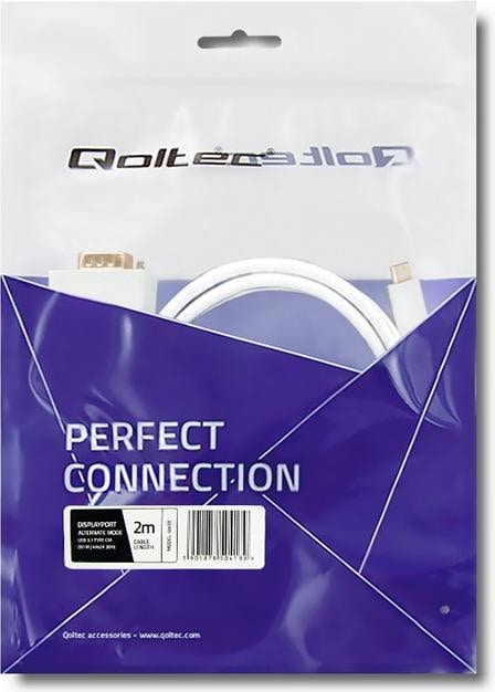Produktbild Qoltec 50419 video cable adapter USB Type-C VGA (D-Sub) White (2 m, DisplayPort)
