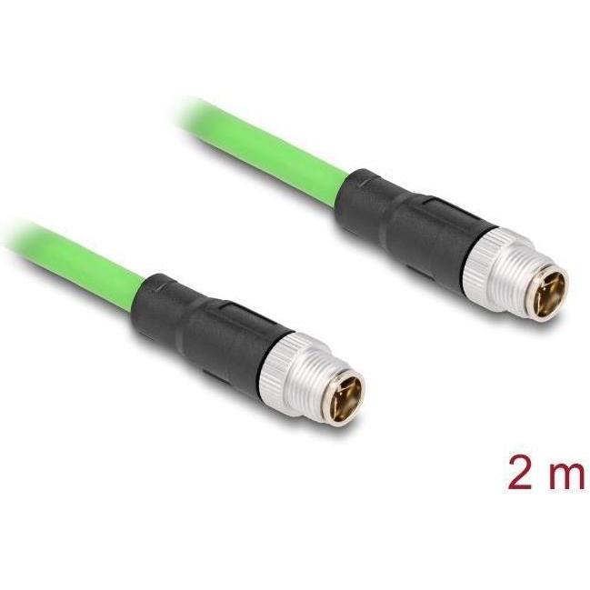 Delock M12 Kabel X-kodiert 8 Pin Stecker zu Stecker PUR (TPU) 2 m (SF/UTP, 2 m), Netzwerkkabel