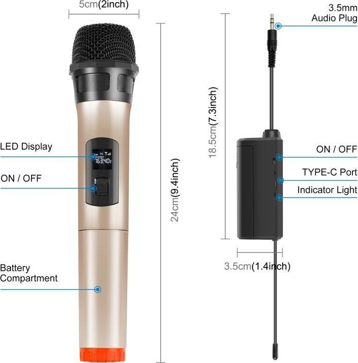 Produktbild Puluz UHF Wireless Dynamic Microphone with LED Display (Gold)