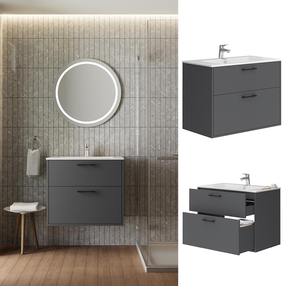 Vicco, Badmöbelset, Badmöbel-Set Lanco, Anthrazit, 80 x 61,5 cm, mit Waschbecken