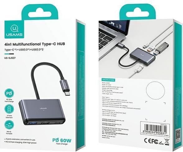 Produktbild Usams US-SJ627 4in1 Multifunctional Type-C HUB Type-C*1+USB3.0*1+USB 2.0*2 (USB-C, 4 Ports)