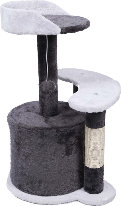 Actual product image Wiltec Cat Tree Scratching Post Climbing Tree 67cm in Grey/White with Plattform, Cave and Ball (67 cm, Grey/white)