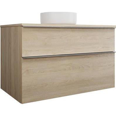 burgbad, Badmöbelset, Eqio Keramik-Aufsatzwaschtisch mittig, rund, inklusive Waschtischunterschrank, Breite 1000m