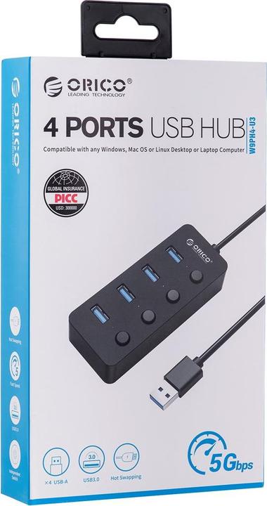 Immagine prodotto Orico HUB USB-A 4X USB-A pasywny Z WYŁĄCZNIKAMI (USB-C, 4 porte)