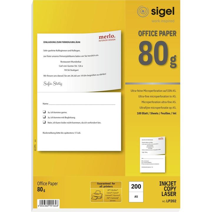 Produktbild Sigel Ink/Laser/Kopier-Papier (A4, 100 Blätter, 80 g/m²)