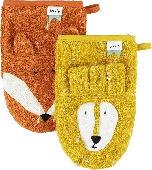 Trixie Wash mitt small set of 2 lion and fox