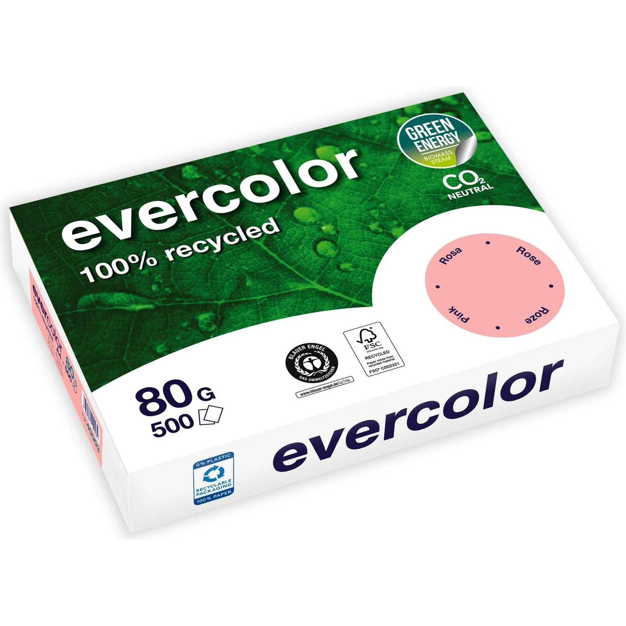Clairefontaine, Kopierpapier, Recyclingpapier Evercolor rosa DIN A4 80 g/qm 500 Blatt (80 g/m², 500 x, A4)