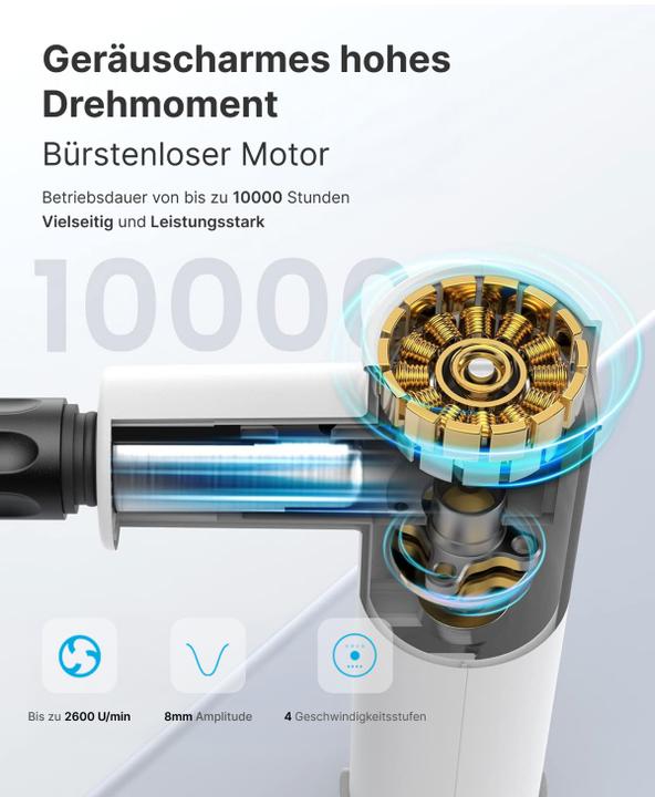 Actual product image Renpho Extend Massage Gun, White (4 Steps, 180 min)