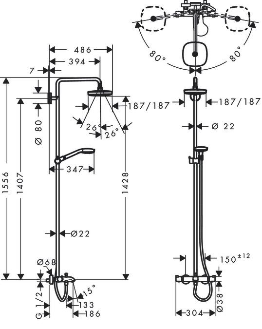 Immagine prodotto hansgrohe HG Tubo doccia CROMA SELECT E 180 2jet DN 15, per vasca da bagno bianco/cromo