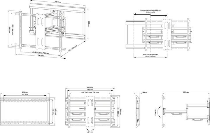 Actual product image Multibrackets Wall bracket 42-100", black, load capacity 70kg (Wall, 100", 70 kg)