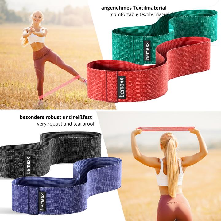 Immagine prodotto BeMaxx Fitness Loop Band Set da 5, Tessile (0.32 m, Extra strong, Light, Strong, Medio)