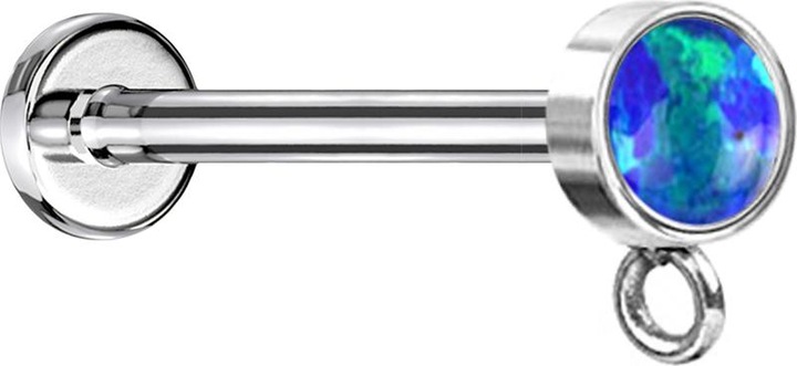 Produktbild Star Piercing Micro Labret Innengewinde silber mit Zylinder Opal blau Ring für Anhänger (Chirurgenstahl 316L, ohne Messing)
