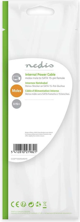 Produktbild Nedis Interne Stromkabel | Molex Stecker | SATA 15-Pin-Buchse | Vergoldet | 0.15 m | rund | PVC | Me
