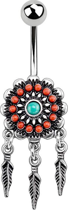 Produktbild Star Piercing Banane silber Aztec Tribal Blume mit Anhänger (Messing, Chirurgenstahl 316L)